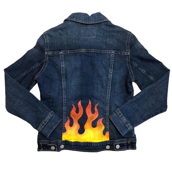 Hand Crafted Jackets & Coats Hand Painted Jean Jacket With Flames Poshmark